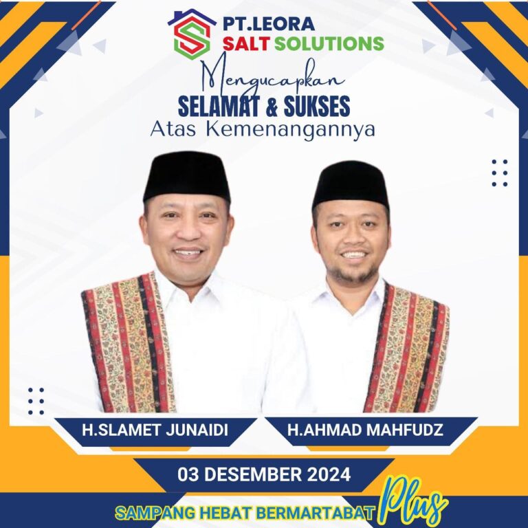 Mohammad Ishak dari PT Leora Salt Solution Ucapkan Selamat kepada H. Slamet Junaidi dan Ra Mahfud